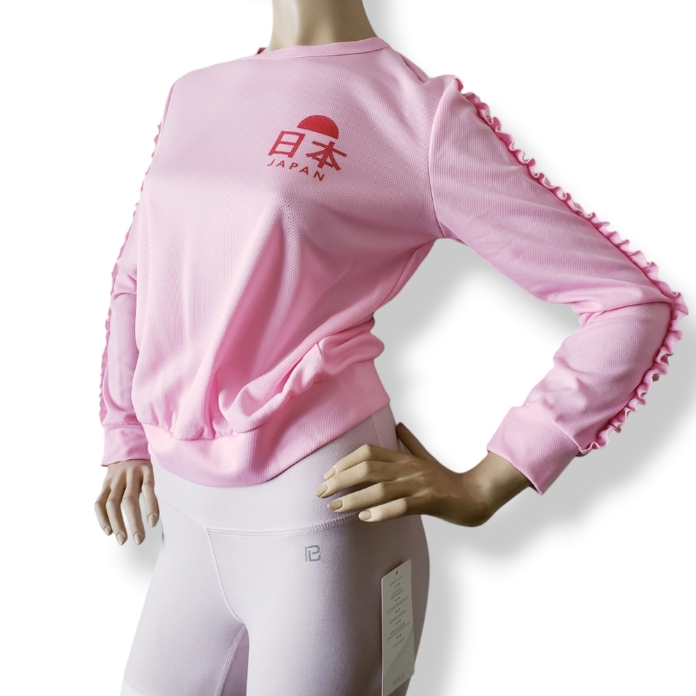 Pink & Red Japan Rising Sun Ruffled Long Sleeve Top by J Story Size Small